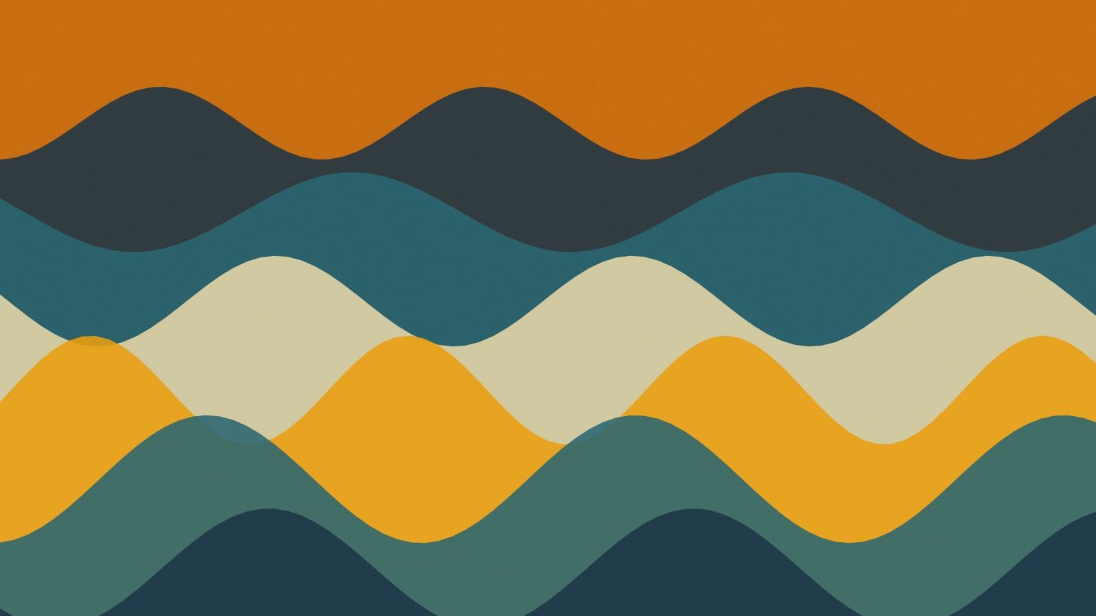 Illustration of layered waves in orange, teal, cream and navy.