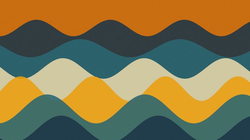 Illustration of layered waves in orange, teal, cream and navy.