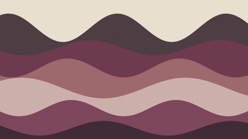 Illustration of layered waves in shades of plum, rose and cream.
